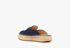 Slip these on for a sunny stroll in the park. They feature loafer-like suede uppers for a preppy take on the classic mule. | Kate Spade Eastwell Mules, Captain Navy - 8 Spring Suede Loafers With Woven Sole, Summer Suede Loafers With Woven Sole, Summer Suede Loafers With Suede Lining, Suede Loafers With Suede Lining For Summer, Summer Suede Slip-on Loafers, Summer Slip-on Suede Loafers, Slip-on Suede Loafers For Summer, Chic Suede Slip-on Espadrilles, Casual Suede Summer Loafers