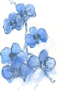 a drawing of blue flowers on a white background