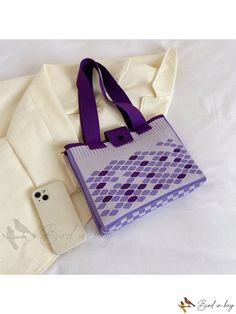 Bird in Bag - Womens Tote Patterned Bag Trendy Rectangular Canvas Bag For Errands, Trendy Square Box Bag For Errands, Purple Square Shoulder Bag For Summer, Casual Square Box Bag For Errands, Square Satchel For Errands In Spring, Square Shoulder Bag For Spring Shopping, Trendy Square Canvas Bag With Handles, Spring Purple Bag For Everyday Use, Casual Purple Rectangular Satchel