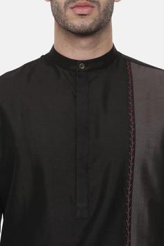 Shop for Mayank Modi - Men Black Colorblock Kurta Set for Men Online at Aza Fashions Luxury Sale, Cotton Kurta, Churidar, Kurta Set, Plain Black, Modern Bride, Embroidered Silk, Festival Wear, Black Silk