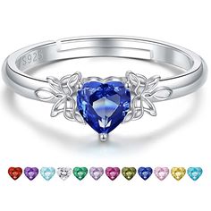 PRICES MAY VARY. Dark Blue Birthstone Rings: This stackable mom birthstone rings is inspired by the legend of the birthstone.This sapphire birthstone ring symbolizes love, honesty and high esteem. Wearing your own birthstone is not only a classic way to make a statement，also a good wish. Birthstone Rings for Women Material: This Heart birthstone adjustable ring is made of 925 sterling silver, Which is nickel-free, lead-free and hypoallergenic,the surface is plated with 18k white gold, effectivel Sapphire Birthstone Ring, Sterling Silver Birthstone Ring, Promise Band, Sapphire Birthstone, Birthstone Rings, Gifts For Birthday, Heart Stone, Birthday Ring, Birthstone Gifts