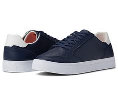 SWIMS Avenue Sneaker - Men's Shoes : Navy : Have a comfortable day out with friends wearing these casual SWIMS Avenue Sneakers. Leather and synthetic upper. Textile lining. Removable textile insole. Round toe. Lace-up closure. Synthetic outsole. Imported. Measurements: Weight: 14 oz Product measurements were taken using size 9, width M. Please note that measurements may vary by size. Weight of footwear is based on a single item, not a pair. Casual Navy Sneakers With Contrast Sole, Navy Casual Synthetic Sneakers, Wedge Sneaker, High Top Sneakers, Men's Shoes, Shoes Sneakers, Swimming, Lace Up, Navy