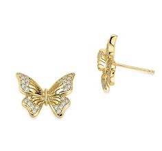 Dahlia Butterfly Stud Earrings Gold Butterfly Earrings Fine Jewelry, Gold Butterfly Fine Jewelry Earrings, Butterfly Shaped Fine Jewelry Earrings, Butterfly Shaped Fine Jewelry Earrings For Gifts, Butterfly Shape Fine Jewelry Earrings For Gift, Butterfly-shaped Yellow Gold Earrings For Anniversary, Gold Butterfly Earrings For Formal Occasions, Hypoallergenic Butterfly-shaped Yellow Gold Jewelry, Yellow Gold Butterfly Earrings For Anniversary