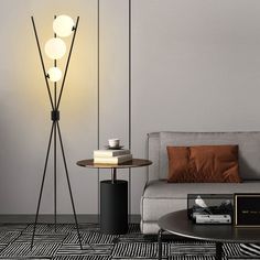 a living room scene with focus on the floor lamp