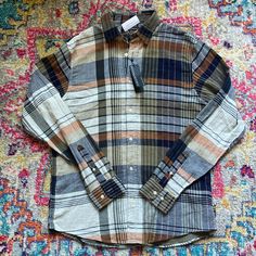 Nwt And Flaws. Lightweight Shirt. Offers Welcome. Bundle With Another Item And Save! Comment With Any Questions. Plaid Button-up Tops, Spring Yarn-dyed Button-up Tops, Relaxed Fit Yarn-dyed Button-up Shirt, Blue Linen Shirt For Fall, Plaid Shirt With Buttons, Relaxed Fit, Plaid Shirt With Buttons In Relaxed Fit, Relaxed Fit Plaid Shirt With Buttons, Casual Yarn-dyed Button-up Flannel Shirt, Casual Yarn-dyed Tops For Fall