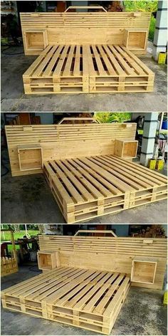 three pictures of different types of wooden pallets