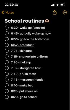 the back side of a cell phone with text on it and an arrow pointing to school routine