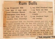 an old newspaper article about rum balls