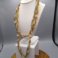 "Fabulous Multi Strand Glass Pearl and Chain Twist Necklace, Elegant Shine Vintage Messy Mix of Bead Sizes, Satellite Station Statement Runway Couture Measurement * 52\" Fold-over clasp Unsigned Condition * Excellent condition. Gently used." Beaded Long Chain Necklace For Parties, Party Pearl Beaded Chain Necklace, Gold Beaded Pearl Necklace For Evening, Elegant Gold Beaded Chain Necklace For Party, Gold Beaded Chain Jewelry For Evening, Gold Beads Jewelry For Evening, Gold Jewelry With Beaded Chain For Evening, Multi-strand Gold Beads Costume Jewelry, Party Pearl Multi-strand Beaded Necklace