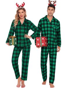 PRICES MAY VARY. COMFORT MATERIAL: We’ve designed these flannel plaid pajamas with a premium 95% Polyester, and 5% Spandex. Which is softness and comfy breathability, It definitely a comfortable pajama set for men, women. CLASSIC STYLE: Keep things classic with a plaid pajama set. Button down plaid shirt with plaid pants, or black pullover shirt with plaid pants, two classic styles for matching families. PAJAMA DETAILS: The button front pjs are designed with a notch collar, chest pocket, and ela Couple Pajamas Christmas, Couples Xmas, Couples Christmas Pajamas, Matching Couple Pajamas, Matching Pj Set, Matching Pajama Sets, Plaid Pjs, Party Couple, Buffalo Plaid Pajamas