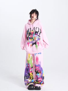 This price is for a hoodie only, others are not included. SizeSMLFull Length687072Bust118122126Hem Circumference100104108Sleeve Length505152 Pink Urban Sweatshirt For Spring, Retro Jeans, Art Clothing, Graffiti Prints, Japanese Streetwear, Pants Suit, Print Pink, Cool Fashion, Pink Hoodie