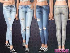 three different views of the same woman's jeans, with holes and ripped knees