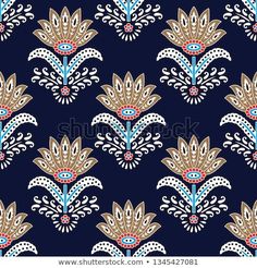 an abstract floral design in blue and brown colors on a dark background with white dots