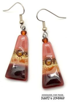 Fused Glass Triangle Earrings - bestsellers and you can pick from several colors by clicking this link. #fairtradefusedglass #ethicallysourced #fusedglassearrings Handmade Red Glass Earrings, Modern Handmade Glass Earrings, Nickel-free Multicolor Glass Earrings, Multicolor Glass Drop Earrings, Adjustable Teardrop Glass Earrings, Unique Glass Dangle Earrings, Unique Glass Earrings With Ear Wire, Handmade Glass Drop Earrings, Adjustable Multicolor Glass Earrings