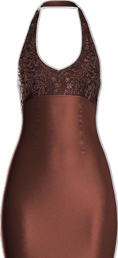 Elegant Brown Mini Dress For Party, Brown Sequined Dress For Night Out, Elegant Brown Mini Dress For Night Out, Elegant Brown Mini Dress For Date Night, Brown Sequined Dress For Party, Brown Satin Mini Dress For Evening, Brown Spaghetti Strap Evening Dress, Glamorous Brown Dresses For A Night Out, Glamorous Sleeveless Brown Dress