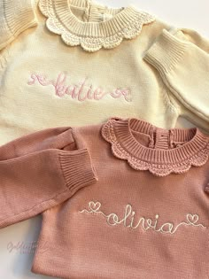 Ruffle Baby Sweater / Embroidered Sweater / Monogrammed Knit | Etsy Cream Long Sleeve Sweater With Letter Embroidery, Cute Winter Sweater With Embroidered Text, Pink Winter Sweater With Embroidered Logo, Personalized Baby Sweater, Monogram Baby Clothes, Eden Girl, Embroider Baby Sweater, Embroidered Sweater Kids, Baby Sweater Embroidery Name