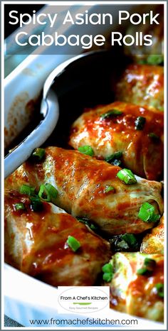 Spicy Asian Pork Cabbage Rolls are a spicy, Asian-inspired twist on traditional cabbage rolls! Use turkey, chicken, beef or even tofu if you prefer! Wildfit Recipes, Stuffed Veggies, Pork Cabbage, Asian Cabbage, Stuffed Vegetables, Pork And Cabbage, Cabbage Roll