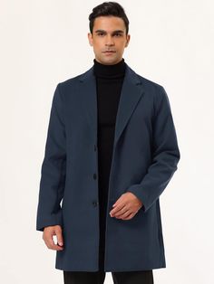 This Men's Slim Fit Long Sleeve Lapel Single Button Trench Coat is designed for both style and functionality. With its slim fit and single button closure, this coat gives a sleek and modern look while providing warmth and protection. The lapel adds a touch of sophistication, making it a versatile option for any occasion. 100% Polyester Care instructions Machine Wash Notched lapel, single breasted, button closure, mid-weight, solid color long sleeve overcoat. This long coat has two side pockets t Slim Fit Outerwear With Lapel Collar And Buttons, Slim Fit Outerwear With Buttons And Lapel Collar, Business Outerwear With Double Button Closure And Suit Collar, Slim Fit Outerwear With Buttons For Office, Slim Fit Office Outerwear With Buttons, Classic Slim Fit Single Button Outerwear, Slim Fit Single Button Winter Outerwear, Slim Fit Long Sleeve Outerwear With Buttons, Modern Tailored Outerwear With Buttons