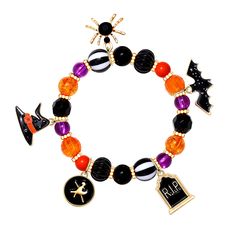 PRICES MAY VARY. ♥ Concise Design -- Our unique Halloween expandable bangle is consist of delicate black beads, making it a perfect piece to complement your standout look ♥ Spooky Charms Adorned -- This statement stretch bracelet featuring 8 dainty cute dangle charms such as Pumpkin, Disc BOO, white Ghost, black Cat, black Switch, orange crystal beads ♥ Halloween Gift Choice -- Our ghost bracelet is an excellent present for mom, wife, or yourself on Halloween to parties, Masquerade, Costume Part Novelty Black Beaded Bracelets For Halloween, Halloween Novelty Black Bracelets, Halloween Themed Black Bracelet, Black Themed Bracelet For Halloween, Black Halloween Themed Bracelet, Black Novelty Stretch Bracelet, Adjustable Black Bracelets With Charms, Halloween Black Charm Bracelet, Halloween Black Bracelets With Round Beads