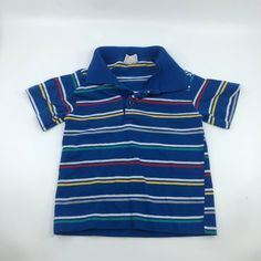 12M vintage ruffniks primary colours striped polo shirt Blue Polo Shirt With Striped Collar, Cotton Collared Polo Shirt With Vertical Stripes, Blue Striped Polo Shirt For Summer, Blue Striped Polo Shirt With Polo Collar, Blue Polo Shirt With Horizontal Stripes, Vintage Blue Collared T-shirt, Blue Cotton Polo Shirt With Horizontal Stripes, Blue Vertical Striped Collared Top, Playful Collared Blue Tops