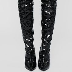 Badass And Super Sexy Over The Knee Black Latex Boots. Reads Size 9 But They Fit More Like 8-8.5. 4.5" Heel, Yet Super Comfy Knee-high Polyurethane Boots For Night Out, Edgy Fitted Patent Leather Boots, Sleek Black Thigh-high Boots, Sleek Black Thigh High Boots, Party Fitted Patent Leather Knee-high Boots, Party Patent Leather Fitted Knee-high Boots, Trendy Black Knee-high Boots, Patent Leather Knee-high Boots For Night Out In Fall, Fitted Patent Leather Knee-high Boots For Night Out