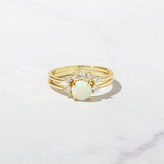 Yellow Gold Wedding Set, Dainty Opal Ring, Layering Diamond Necklaces, Rings Stacked, Vintage Opal Engagement Ring, Opal Stacking Ring, Opal Engagement Ring Set, Sterling Silver Opal Ring, Gold Opal Ring