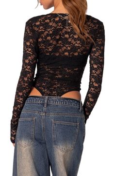 This flirty, casual-cool set features a bandeau bra top with a matching lace bodysuit that's perfect for a night-out look. Bandeau is strapless Bodysuit is sheer; long sleeves; high-cut legs 95% polyester, 5% spandex Machine wash, dry flat Imported Summer Lace Bodysuit For Night Out, Summer Stretch Bodysuit With Lace Closure, Summer Night Out Tops With Lace Closure, Summer Tops With Lace Closure For Night Out, Summer Lace Closure Top For Night Out, Fitted Lace Top Bottoms For Party, Fitted Party Bottoms With Lace Top, Fitted Lace Crop Top With Lace Closure, Backless Lace Trim Bodysuit For Night Out