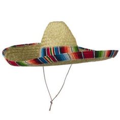 This Mexican style sombrero hat is made from 100% straw, and is accented by real serape material (the edges of the hat and the band are lined in multi-colored serape material). One size fits most adults, teens and older children. Perfect for Day of the Dead, Halloween, Cinco de Mayo, Dirty Harry, cosplay, Spaghetti Westerns, theatrical productions, school events and more! Combine with one of our Ponchos for the perfect look - these and other western, Mexican inspired costumes and accessories are Western Mexican, Inspired Costumes, Day Of The Dead Halloween, Sombrero Hat, Mexican Hat, Dirty Harry, Spaghetti Western, School Events, Mexican Style