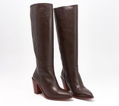 Tall and sleek, these leather boots will elevate any style. Pair them with a belted sweater dress for date night and have all eyes on your. From INTENTIONALLY BLANK. Leather Heeled Boots With High Shaft For Night Out, Leather High Shaft Heeled Boots For Night Out, Trendy Leather Knee-high Boots For Winter, Sleek Brown Boots For Workwear, Sleek Medium Width Fall Boots, Leather High Shaft Boots For Workwear, Fall Workwear Heeled Boots With Reinforced Heel, Fall Heeled Boots With Reinforced Heel For Work, High Shaft Leather Boots For Fall