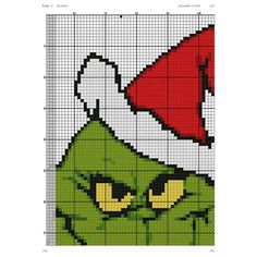 the grin face with santa hat on it's head is depicted in this cross stitch pattern