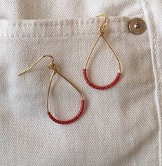 Gold And Red Earrings, Katy Texas, Gold And Red, Teardrop Beads, Earrings Red, Red Earrings, Earrings Minimalist, Beaded Hoops, Red And Gold