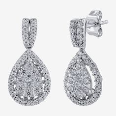 Showcase sophistication with these pear-drop earrings in 10K white gold with 80 Lab-Grown diamonds. The graceful design offers timeless sophistication, making it perfect for special occasions.Features: Quick ShipDiamond Clarity: I1Earring Back: PostSetting: Multi-SettingShape: PearStone Cut: RoundDiamond Color: H-IMetal Color: WhiteEarring Length: 20.1mmEarring Width: 10.2mmRounded Carat Weight: 1 Ct. T.w.Care: Wipe CleanStone Type: 80 Lab Grown DiamondAuthenticity: Lab Grown DiamondBirthstone: Classic White Teardrop Earrings With Diamond Accents, Classic Diamond White Teardrop Cluster Earrings, White Teardrop Brilliant Cut Earrings, White Fine Jewelry Teardrop Earrings For Anniversary, Classic Teardrop Diamond Earrings With Halo Design, Classic Teardrop Halo Diamond Earrings, Classic White Cluster Drop Earrings, White Classic Drop Cluster Earrings, Halo Design Drop Earrings For Anniversary