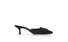 MAYSALE | Black Suede Kitten Heel Mules | Manolo Blahnik Formal Mules With Contrasting Low Heel, Chic Low Heel Mules For Evening, Elegant Mules With Pointed Toe And Contrasting Heel, Chic Evening Mules With Low Heel, Workwear Mules With Padded Low Heel, Low Heel Mules With Padded Heel For Work, Evening Mules With Deep Heel Cup And Low Heel, Chic Low Heel Suede Kitten Heels, Chic Suede Kitten Heels With Low Heel