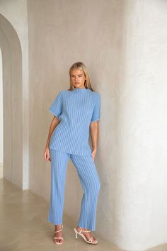 Celine Pants - Blue Celine Pants, Celine Top, Full Length Pants, A Sky, Sabo Skirt, Pants Blue, Work Outfits, Blue Hues, Cotton Knit