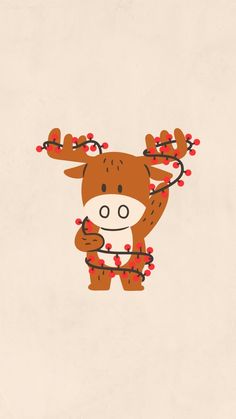 a drawing of a reindeer with christmas lights on it's antlers and nose