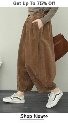 Vintage Casual Corduroy Pants Women Loose Trousers For Spring Fabric: Fabric has no stretch Season: Spring .Fall Type: Pants Color: Coffee .Green Pants Length: Ankle length Style: Casual Material: Cotton Waist type: Natrual Silhouette: Loose One Size(Fit S/M/L): Length:82 cm .Waist:64-90 cm .Hip:136 cm .Crotch:39 cm .Cuff:40 cm Corduroy Pants Women, Loose Trousers, Color Coffee, Spring Fabric, Urban Looks, New Pant, Green Pants, Vintage Casual, Today Only