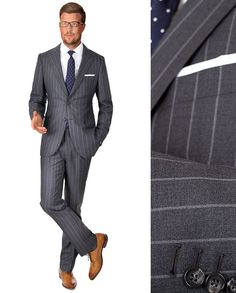 VENDETTA PREMIUM GREY WIDE CHALKSTRIPE SUIT Italy, Wool, Grey, Free Shipping, Pants, Trousers