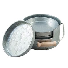 a metal pan with some white powder in it