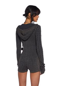 Current Mood Washed Cable Knit Pom-Pom Hooded Romper - Gray – Dolls Kill Cute Lounge Clothes, Lazy Fits Summer, Cute Winter Pregnancy Outfits, Winter Cabin Outfit, Winter Romper Outfit, Winter Fits Baddie, Stylish Pregnancy Outfits, Plt Clothing, Cute Outfits For Winter