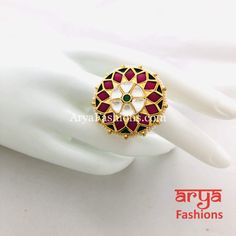 Kundan Jadau Ring/ Rajwadi Statement Ring Elegant Toe Ring For Puja, Traditional Rings For Puja And Festivals, White Stone Work Wedding Gift, Festive Temple Jewelry Toe Ring, Temple Jewelry Style Rings As Diwali Gift, Festive Temple Jewelry Rings With Meenakari, Festive Meenakari Temple Jewelry Ring, Temple Jewelry Rings For Puja And Festivals, Temple Jewelry Rings For Festivals And Puja