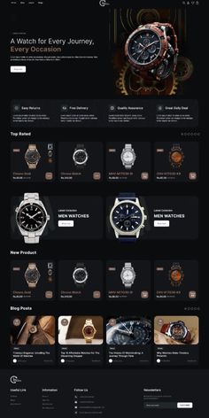 the watch page is shown in black and gold colors, with different watches displayed on it