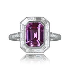 Odell Ring - Estate Diamond Jewelry Emerald Cut Pink Sapphire Ring For Anniversary, Emerald Cut Pink Sapphire Ring In Fine Jewelry Style, Pink Sapphire Emerald Cut Ring For Anniversary, Fine Jewelry Pink Sapphire Ring With Emerald Cut, Elegant Pink Emerald Cut Sapphire Ring, Emerald Cut Pink Sapphire Ring, Fine Jewelry Emerald Cut Pink Sapphire Ring, Fine Jewelry Emerald Cut Pink Sapphire, Elegant Pink Emerald-cut Sapphire Ring