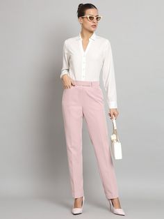 Trousers have the incredible power to create a change in the world. Product Details :- Regular perfect fit Zip at front with hook closure Two Side Pockets Loops at waist line to wear a belt to make it look even better Made in Polyester and Viscose blend Marina stretch fabric Easy to care/Machine Wash/Hand wash Pink High-waisted Pants With Belt Loops, Pink Trousers With Belt Loops, Pink Straight Leg Dress Pants For Formal Occasions, Pink Workwear Pants With Belt Loops, Formal High-waisted Pink Dress Pants, Pink Straight Leg Formal Bottoms, Formal Pink Straight Leg Bottoms, Pink Bottoms With Belt Loops For Work, Chic Pink Pants With Belt Loops