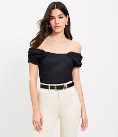 Chic Fitted One Shoulder Top For Night Out, Chic Off-shoulder Puff Sleeve Top For Summer, Fitted Off-shoulder Top For Day Out, Chic One-shoulder Fitted Top, Chic Off-shoulder Top For Day Out, Chic Off-shoulder Top For Evening In Summer, Chic Off-shoulder Top For Summer Evenings, Ruched Off-shoulder Top For Summer Nights Out, Elegant Ruched Off-shoulder Top For Spring