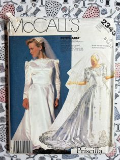 McCall's Sewing Pattern 2343 Priscilla Misses' Bridal Gown Size 8-12 FF UNCUT pattern, includes original instructions and envelope. Envelope shows some wear and discoloration.  Items all sold as is, no returns. Please contact if there is an issue with any missing pattern pieces, or items is not as described. Thank you! Each additional item purchased only adds 50 cents for shipping and FREE shipping on orders over $35.00! Duluth Mn, Mccalls Sewing Patterns, Pattern Pieces, Bridal Gown, Sewing Pattern, Bridal Gowns, Sewing Patterns, Envelope, Sewing