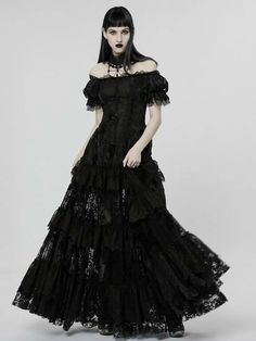 Goth Gorgeous Print Black Dress Gothic Wedding Dress Black Dress Gothic, Middle Of Night, Goth Prom Dress, Goddess Party, Goth Prom, Plus Size Goth, School Dance Dresses, Gothic Wedding Dress, Emo Dresses