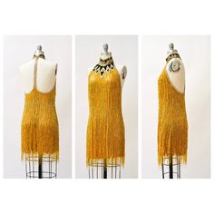 "80s Bob Mackie Super Chic Vintage Gold beaded and sequin dress features: * Silk chiffon body fully embellished with gold glass beads and stunning strands of beaded fringe * Beaded/sequined geometric pattern around neckline * Stunning t-strap back zip closure * Scalloped hemline * Fully lined with back zip closure * Great Vintage condition By Bob Mackie Boutique Size 6, fits like a small 100% silk Length from High point shoulder 33\" Bust 33\" Waist 30\" Hip 39\" All measurements are given in fu Flapper Style Sequin Dress For Summer Party, Summer Party Sequin Flapper Dress, Summer Embellished Flapper Dress For Costume Party, Summer Flapper Style Sequin Party Dress, Fitted Sequin Dress With Fringe For Summer, Sleeveless Sequin Dress For Dance, Embellished Flapper Dress For Summer Costume Party, Glamorous Sequin Dance Dresses, Glamorous Sequin Dress For Dance