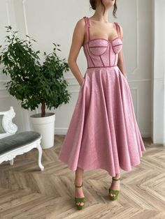 Gown - Teuta Matoshi Duriqi Teuta Matoshi Dresses, Debut Dress, Pink Colour Dress, Long Elegant Dresses, Butterfly Costume, Tea Length Dress, Dress Corset, Fancy Fashion, Pink Tea