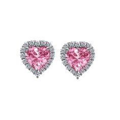 J'ADMIRE Rhodium Plated Sterling Silver Simulated Birthstone Halo Heart Stud Earrings for Women Pink Heart Cut Earrings For Formal Occasions, Formal Pink Heart-cut Earrings, Formal Pink Heart Cut Earrings, Pink Heart-shaped Gemstone Earrings, Pink Heart Gemstone Earrings, Pink Gemstone Earrings For Valentine's Day, Valentine's Day Cubic Zirconia Gemstone Earrings, Silver Gemstone Heart Earrings For Valentine's Day, Valentine's Day Silver Heart Earrings With Gemstone