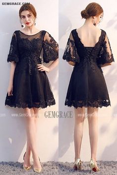 10% off now|Free shipping world-wide. Short Black Lace Homecoming Party Dress with Sleeves at GemGrace. Click to learn our pro custom-made service for wedding dress, formal dress. View #ShortHomecomingDresses for more ideas. Black Mini Dress For Wedding And Prom Season, Black Dresses For Banquet And Prom Season, Fitted Black Mini Dress For Wedding, Black Dress For Banquet During Prom Season, Black A-line Mini Dress For Wedding, Black Formal Dresses For Prom Season, Black Evening Dress For Wedding Holiday, Black Evening Dress For Holiday Wedding, Black Holiday Evening Dress For Wedding